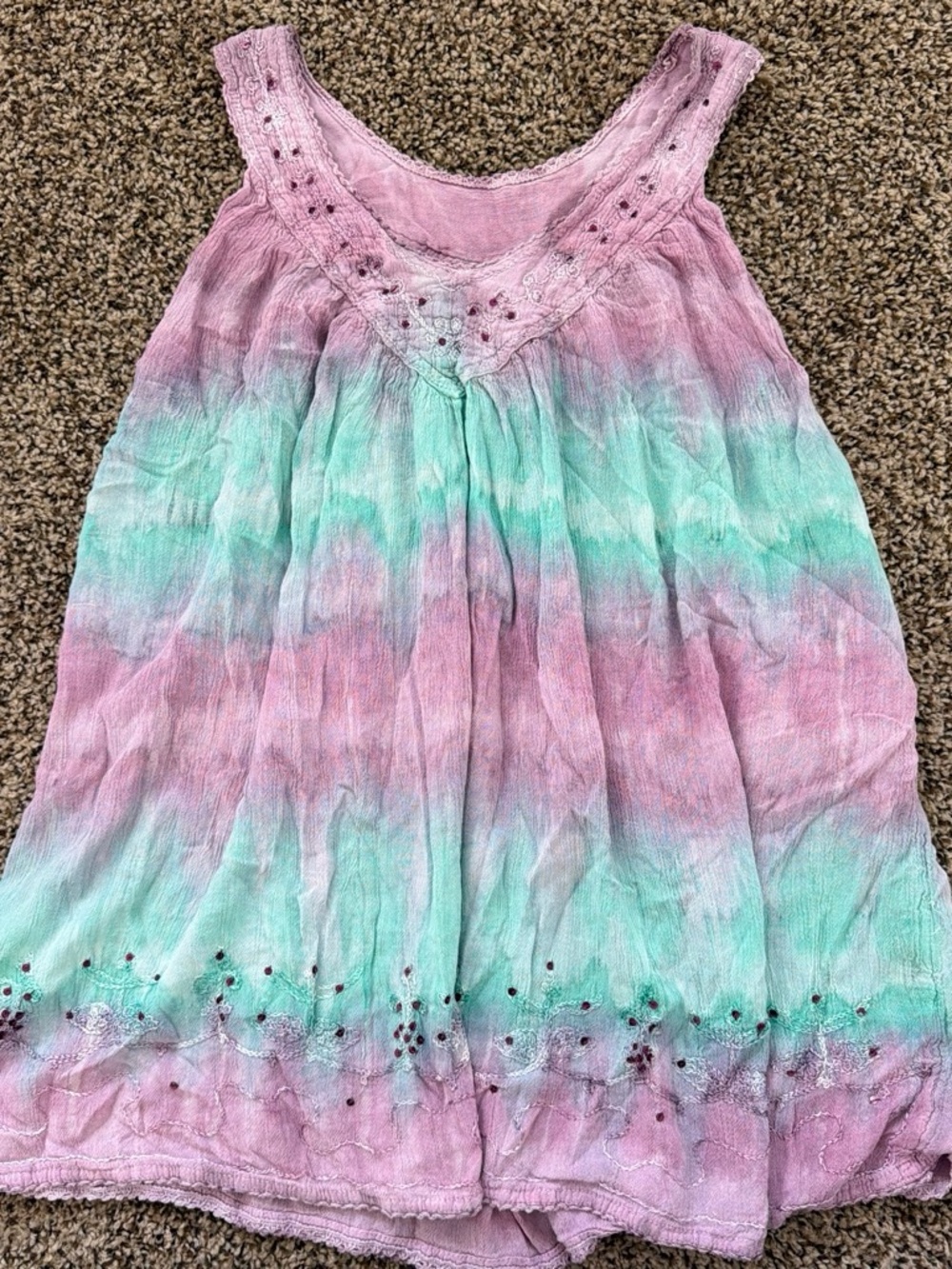 Advance Apparels Pink and Mint Ombre Tie-Dye Tank Top